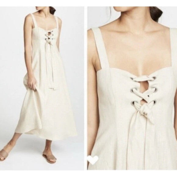 Mara Hoffman Size 4 100% Hemp Maxi Beige Dress Tie Front USA Made - Picture 9 of 16